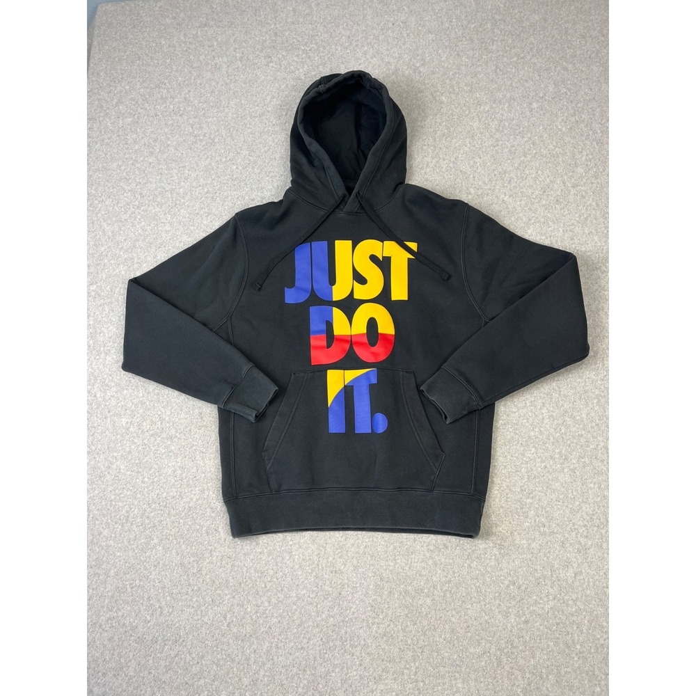 Nike Sportswear Just Do It Logo Fleece Sweatshirt Mens M Black Hooded Pullover